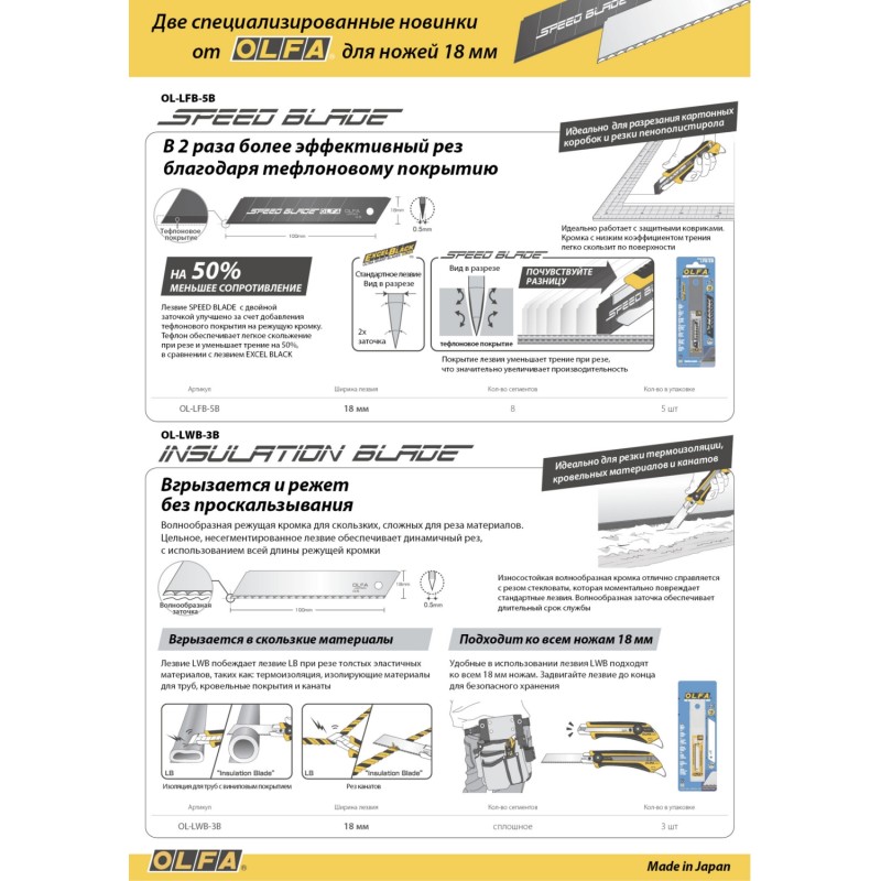 Сегментированные лезвия 18 мм OLFA OL-LWB-3B