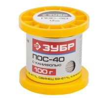 Припой, ПОС 40, трубка с канифолью Зубр 55451-100-10C