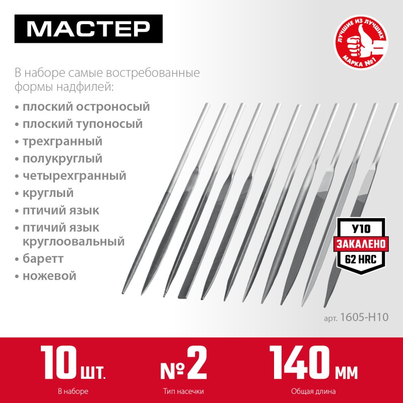Набор надфилей в чехле 10 шт 140 мм ЗУБР 1605-H10