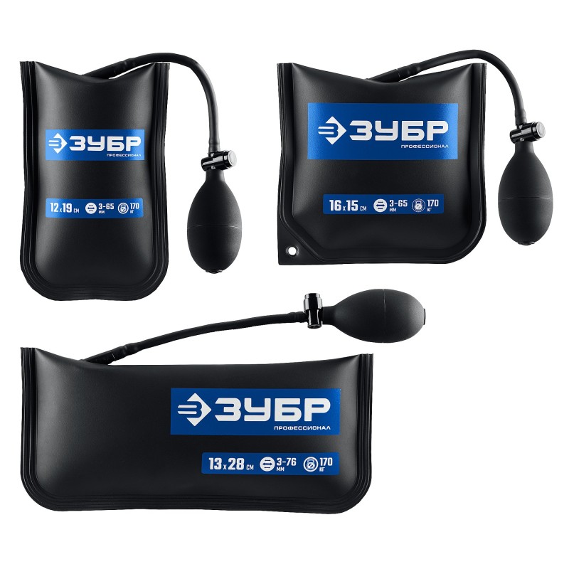 Универсальный пневмоклин/ монтажная подушка/ пневмодомкрат ПНЕВМОПОДУШКА набор 3шт: 12х19, 16х15, 13х28 см, 170кг, в чехле Зубр 37556-Н3