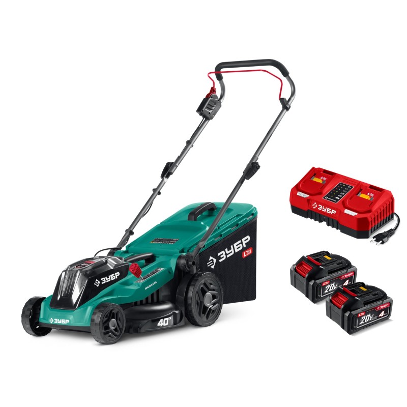Аккумуляторная бесщеточная газонокосилка 40 В (2x20В), 400 мм, 2 АКБ LMS (4 Ач) Зубр ГКЛ-4040-42