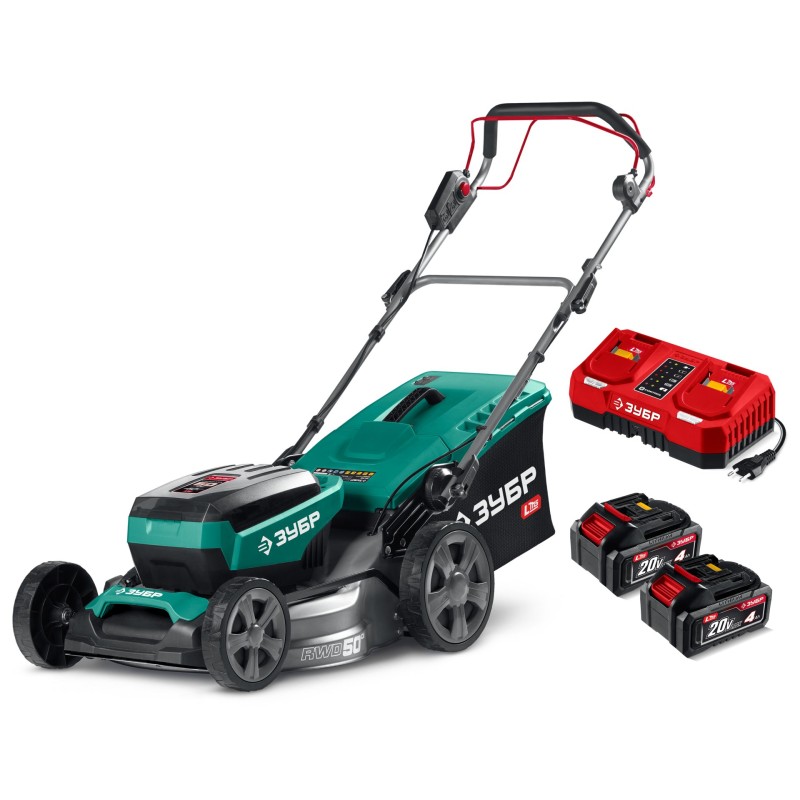 Аккумуляторная бесщеточная самоходная газонокосилка  40 В (2x20В), 500 мм, 2 АКБ LMS (4 Ач) Зубр ГКЛ-4050-42