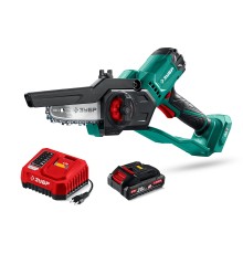 Аккумуляторная цепная мини-пила 20 В, 100 мм шина, 1 АКБ LMS (2 Ач) Зубр ПЦА-2010-21