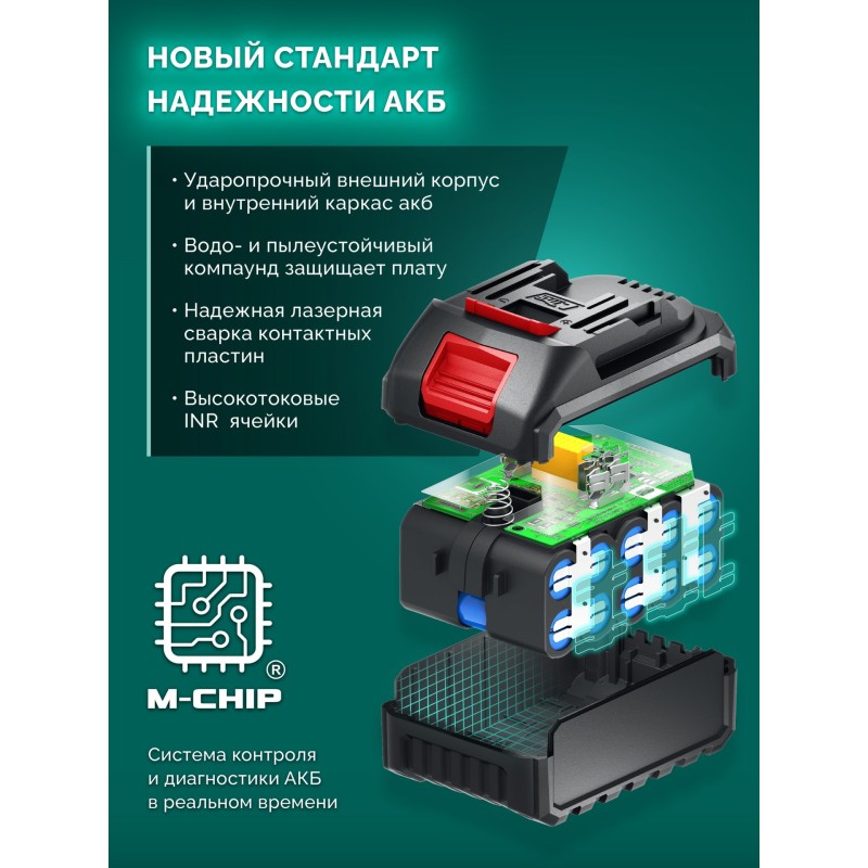 Аккумуляторная цепная пила 20 В, 250 мм шина, 1 АКБ LMS (2 Ач) Зубр ПЦБ-2025-21