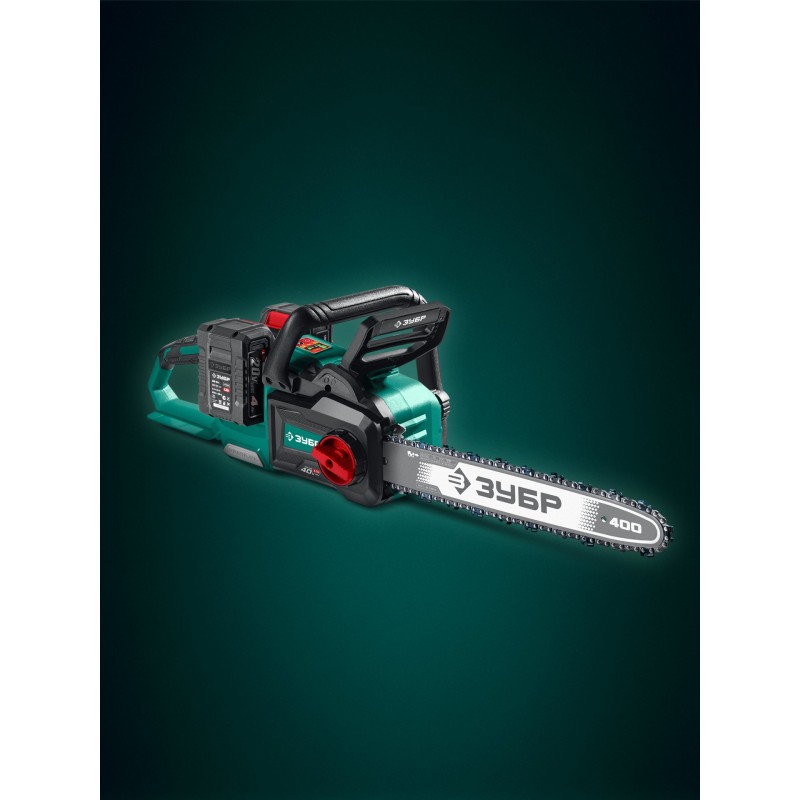 Аккумуляторная цепная пила 40 В, (2x20В), 400 мм шина, 2 АКБ LMS (4 Ач) Зубр ПЦБ-4040-42