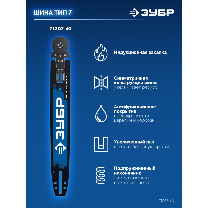 Шина CONCUT тип 7, 40 см, шаг 3/8", паз 1.8 мм, 58 звеньев Зубр 71207-40