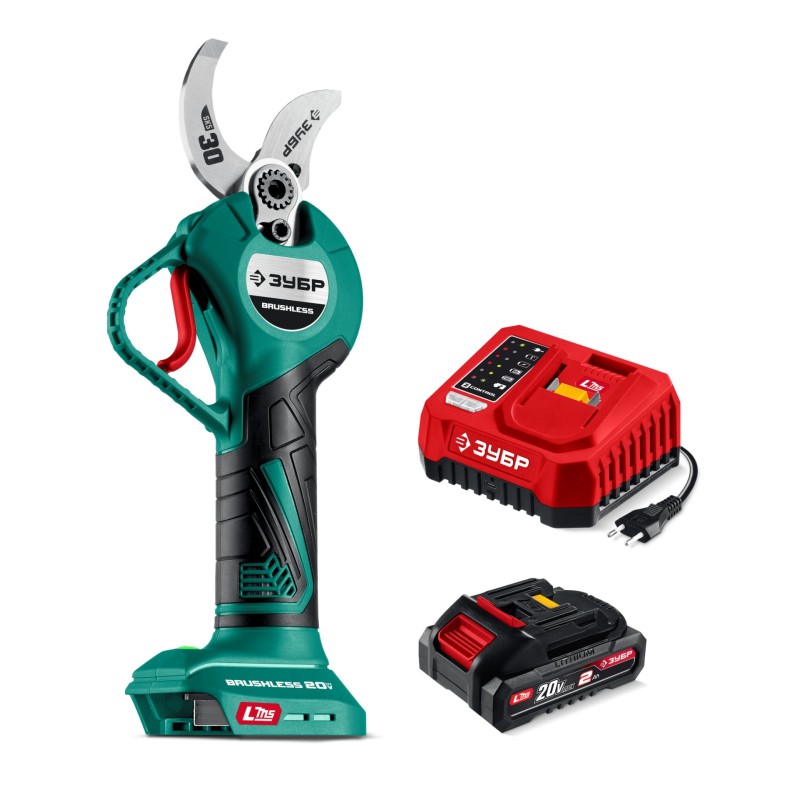Аккумуляторный секатор 20 В, 30 мм макс. рез, 1 АКБ LMS (2 Ач) Зубр СКБ-2030-21