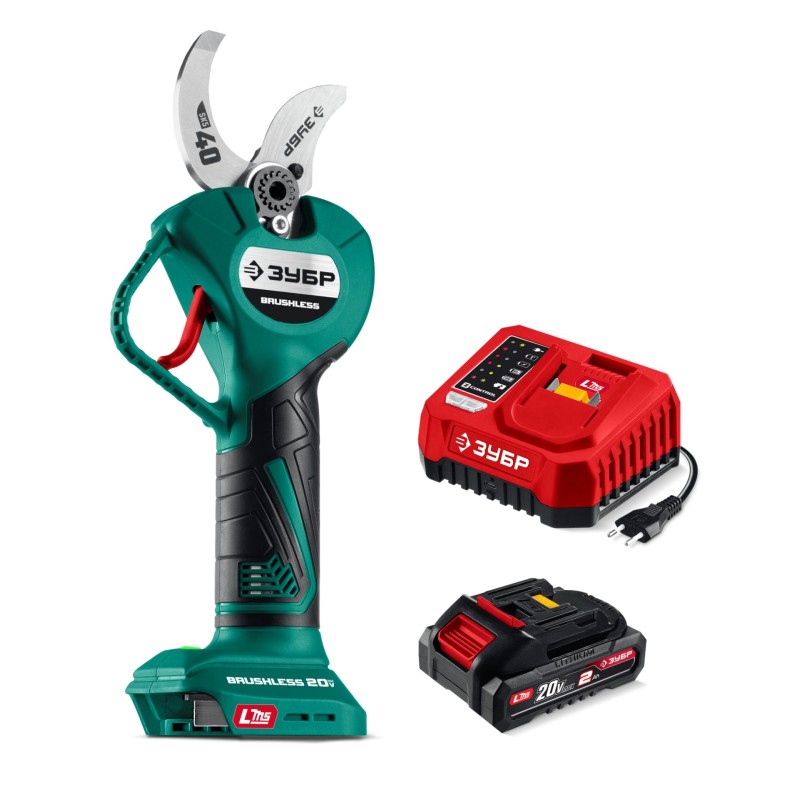 Аккумуляторный секатор 20 В, 40 мм макс. рез, 1 АКБ LMS (2 Ач) Зубр СКБ-2040-21