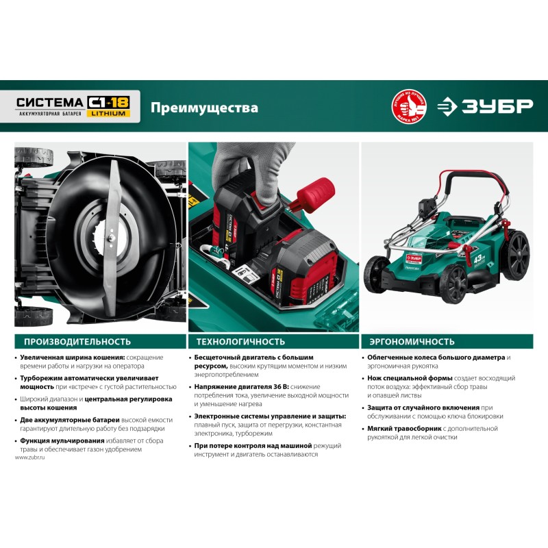 Аккумуляторная газонокосилка Зубр ГКЛ-4336
