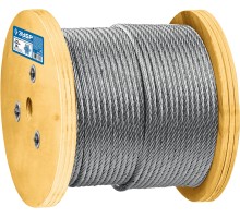 Грузоподъемный стальной трос DIN 3060, свивка 6х19 + IWR, 8 мм L 80 м Зубр 30415-08